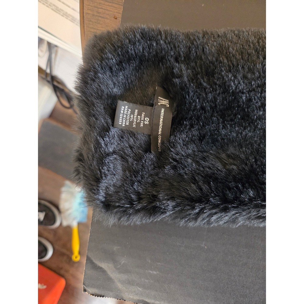INC International Concepts Black Faux Fur Scarf Wrap OS Luxury Winter Accessory